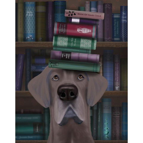 Great Dane and Books Gold Ornate Wood Framed Art Print with Double Matting by Fab Funky