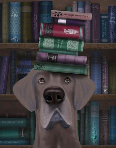 Great Dane and Books Black Ornate Wood Framed Art Print with Double Matting by Fab Funky