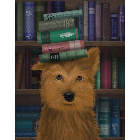 Yorkshire Terrier and Books Black Modern Wood Framed Art Print with Double Matting by Fab Funky