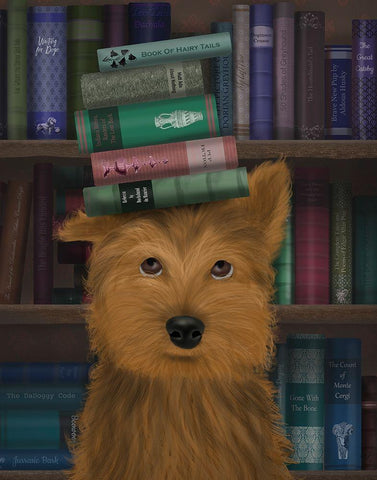 Yorkshire Terrier and Books White Modern Wood Framed Art Print with Double Matting by Fab Funky