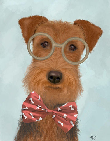 Airedale with Glasses and Bow Tie Black Ornate Wood Framed Art Print with Double Matting by Fab Funky