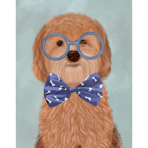 Cockerpoo, Apricot, with Glasses and Bow Tie Gold Ornate Wood Framed Art Print with Double Matting by Fab Funky