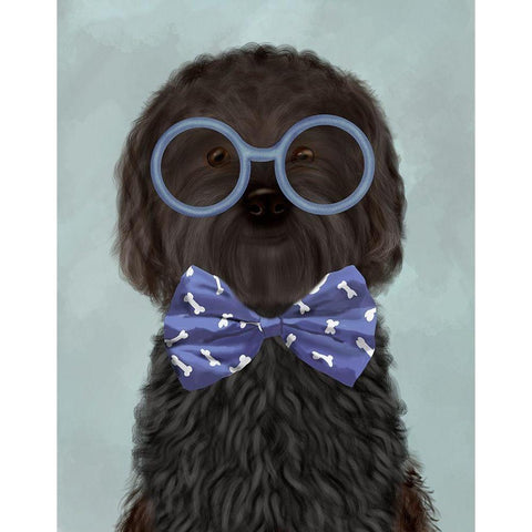 Cockerpoo, Black, with Glasses and Bow Tie Gold Ornate Wood Framed Art Print with Double Matting by Fab Funky