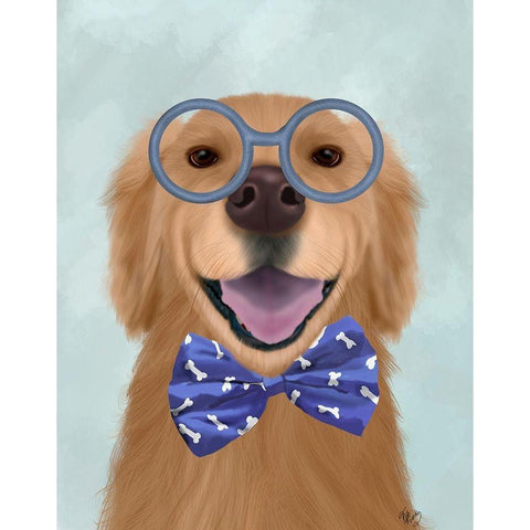 Golden Retriever, Glasses and Bow Tie Gold Ornate Wood Framed Art Print with Double Matting by Fab Funky