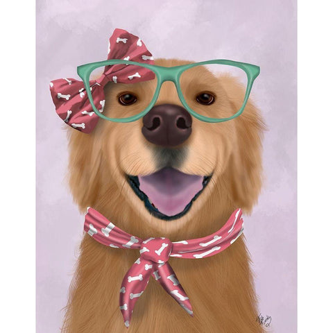 Golden Retriever, Glasses and Scarf Black Modern Wood Framed Art Print with Double Matting by Fab Funky