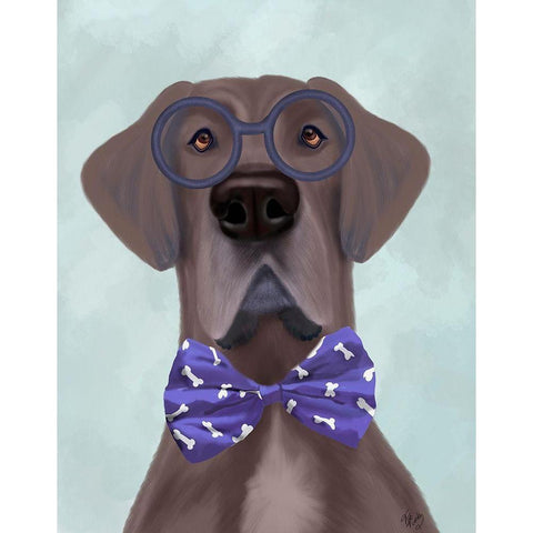 Great Dane with Glasses and Bow Tie Black Modern Wood Framed Art Print with Double Matting by Fab Funky