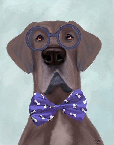 Great Dane with Glasses and Bow Tie Black Ornate Wood Framed Art Print with Double Matting by Fab Funky