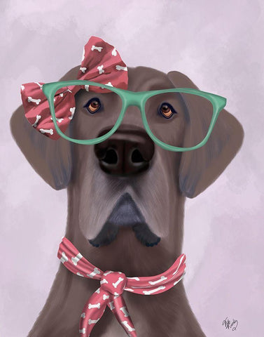 Great Dane with Glasses and Scarf White Modern Wood Framed Art Print with Double Matting by Fab Funky