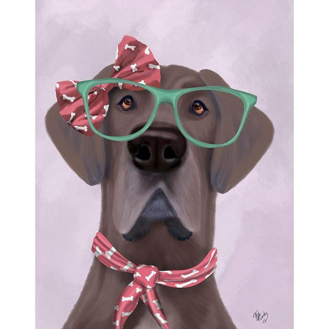 Great Dane with Glasses and Scarf Black Modern Wood Framed Art Print with Double Matting by Fab Funky