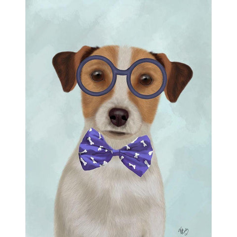 Jack Russell with Glasses and Bow Tie Gold Ornate Wood Framed Art Print with Double Matting by Fab Funky