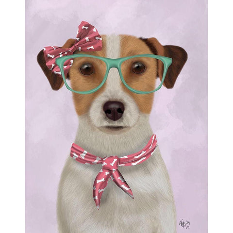 Jack Russell with Glasses and Scarf Black Modern Wood Framed Art Print with Double Matting by Fab Funky