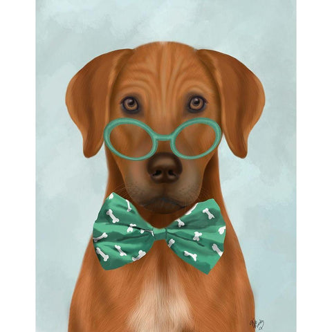 Rhodesian Ridgeback with Glasses and Bow Tie Gold Ornate Wood Framed Art Print with Double Matting by Fab Funky