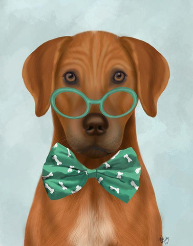 Rhodesian Ridgeback with Glasses and Bow Tie Black Ornate Wood Framed Art Print with Double Matting by Fab Funky