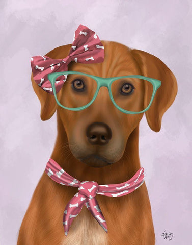 Rhodesian Ridgeback with Glasses and Scarf Black Ornate Wood Framed Art Print with Double Matting by Fab Funky