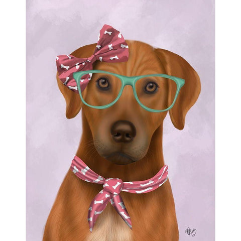 Rhodesian Ridgeback with Glasses and Scarf White Modern Wood Framed Art Print by Fab Funky