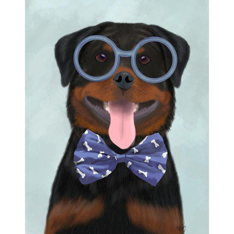 Rottweiler with Glasses and Bow Tie Gold Ornate Wood Framed Art Print with Double Matting by Fab Funky