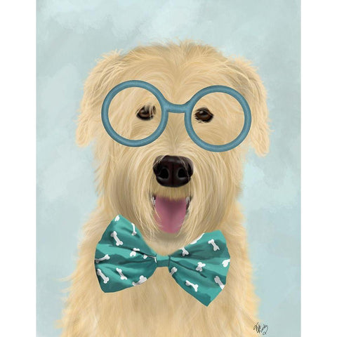 Wheaten Terrier with Glasses and Bow Tie Black Modern Wood Framed Art Print with Double Matting by Fab Funky