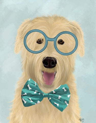 Wheaten Terrier with Glasses and Bow Tie Black Ornate Wood Framed Art Print with Double Matting by Fab Funky