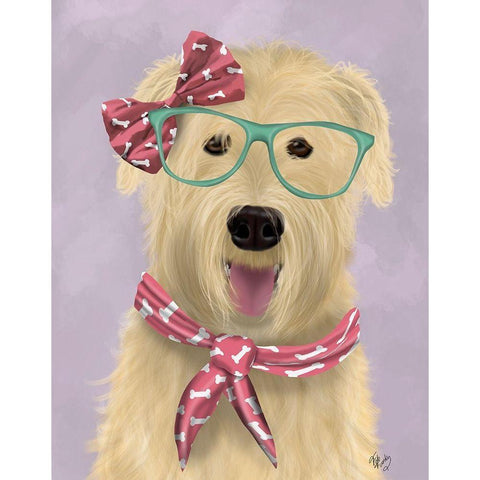 Wheaten Terrier with Glasses and Scarf Black Modern Wood Framed Art Print with Double Matting by Fab Funky