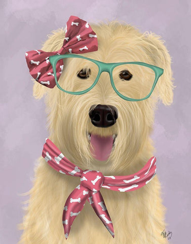 Wheaten Terrier with Glasses and Scarf White Modern Wood Framed Art Print with Double Matting by Fab Funky