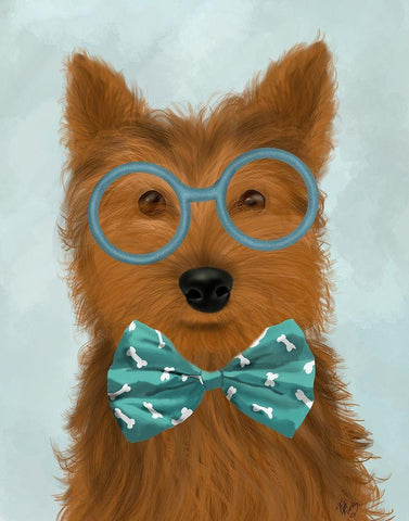 Yorkshire Terrier with Glasses and Bow Tie Black Ornate Wood Framed Art Print with Double Matting by Fab Funky