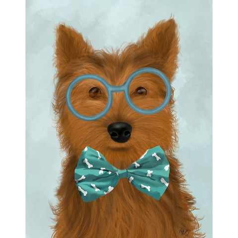 Yorkshire Terrier with Glasses and Bow Tie Black Modern Wood Framed Art Print with Double Matting by Fab Funky