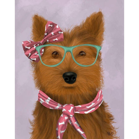 Yorkshire Terrier with Glasses and Scarf Black Modern Wood Framed Art Print with Double Matting by Fab Funky