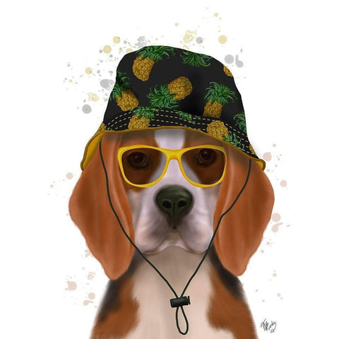 Beagle and Bucket Hat Gold Ornate Wood Framed Art Print with Double Matting by Fab Funky