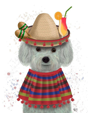 Bichon Frise in Mexican Costume White Modern Wood Framed Art Print with Double Matting by Fab Funky