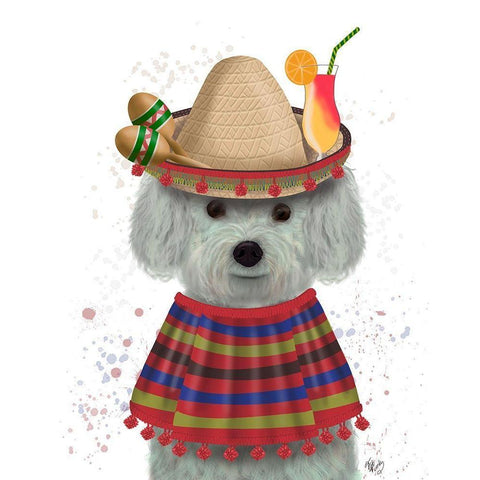 Bichon Frise in Mexican Costume Gold Ornate Wood Framed Art Print with Double Matting by Fab Funky