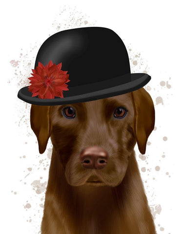 Chocolate Labrador and Bowler Black Ornate Wood Framed Art Print with Double Matting by Fab Funky