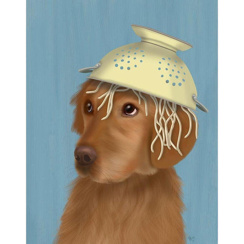 Golden Retriever and Spaghetti White Modern Wood Framed Art Print by Fab Funky