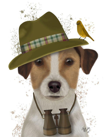 Jack Russell Bird Watcher White Modern Wood Framed Art Print with Double Matting by Fab Funky