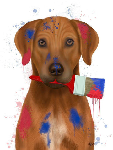 Rhodesian Ridgeback Painter White Modern Wood Framed Art Print with Double Matting by Fab Funky