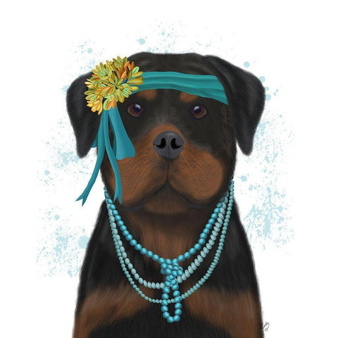 Rottweiler Flapper Gold Ornate Wood Framed Art Print with Double Matting by Fab Funky