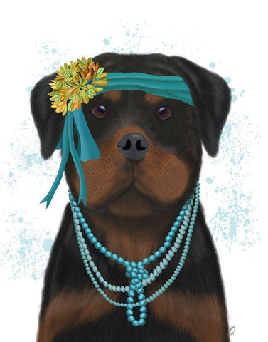 Rottweiler Flapper Black Ornate Wood Framed Art Print with Double Matting by Fab Funky