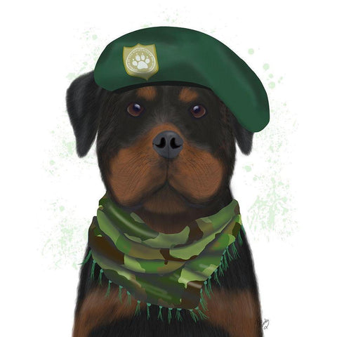 Rottweiler Military Dog Gold Ornate Wood Framed Art Print with Double Matting by Fab Funky