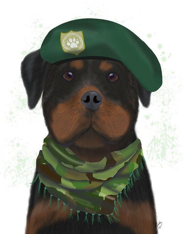 Rottweiler Military Dog White Modern Wood Framed Art Print with Double Matting by Fab Funky