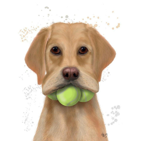 Yellow Labrador and Tennis Balls Gold Ornate Wood Framed Art Print with Double Matting by Fab Funky