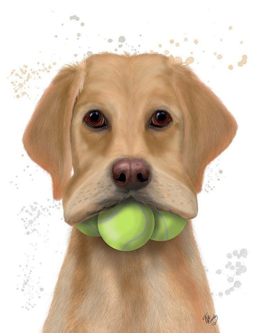 Yellow Labrador and Tennis Balls Black Ornate Wood Framed Art Print with Double Matting by Fab Funky