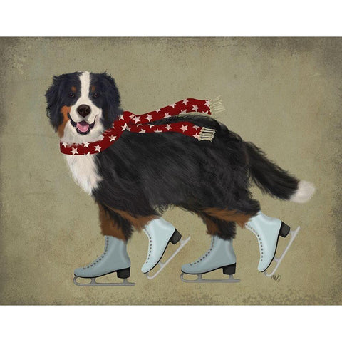 Bernese Skater White Modern Wood Framed Art Print by Fab Funky