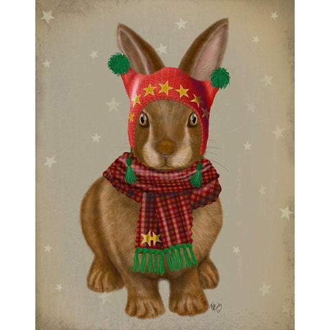 Bunny and Bobble Hat Black Modern Wood Framed Art Print with Double Matting by Fab Funky