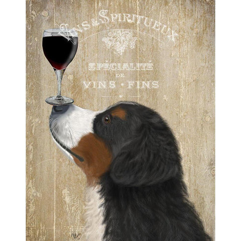 Dog Au Vin, Bernese White Modern Wood Framed Art Print by Fab Funky