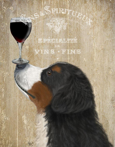 Dog Au Vin, Bernese Black Ornate Wood Framed Art Print with Double Matting by Fab Funky