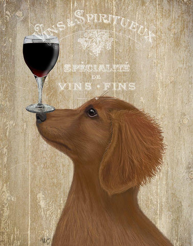 Dog Au Vin, Dachshund Gold White Modern Wood Framed Art Print with Double Matting by Fab Funky