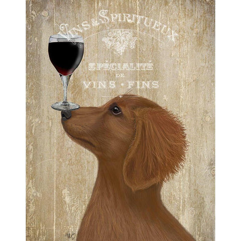 Dog Au Vin, Dachshund Gold White Modern Wood Framed Art Print by Fab Funky