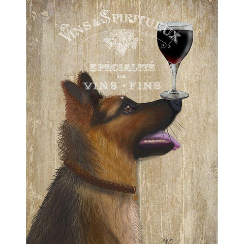 Dog Au Vin, German Shepherd White Modern Wood Framed Art Print by Fab Funky