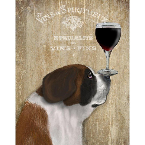 Dog Au Vin, St Bernard White Modern Wood Framed Art Print by Fab Funky