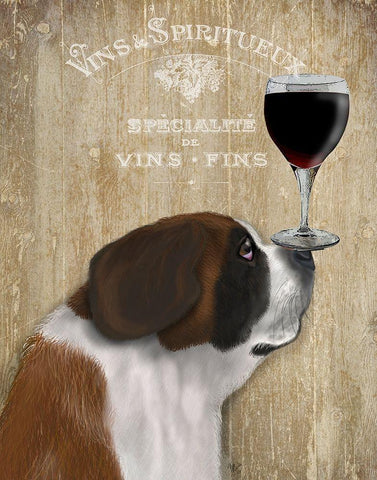 Dog Au Vin, St Bernard White Modern Wood Framed Art Print with Double Matting by Fab Funky