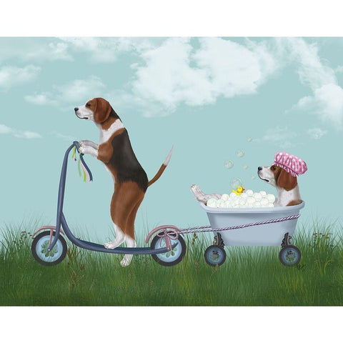 Beagle Scooter Black Modern Wood Framed Art Print with Double Matting by Fab Funky